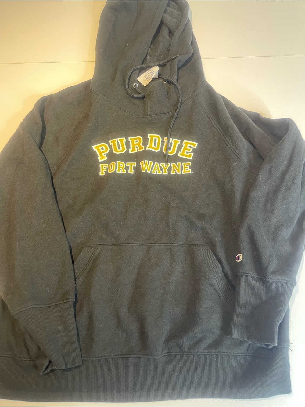 Champion Black Purdue Fort Wayne Pullover Hoodie with Yellow Lettering